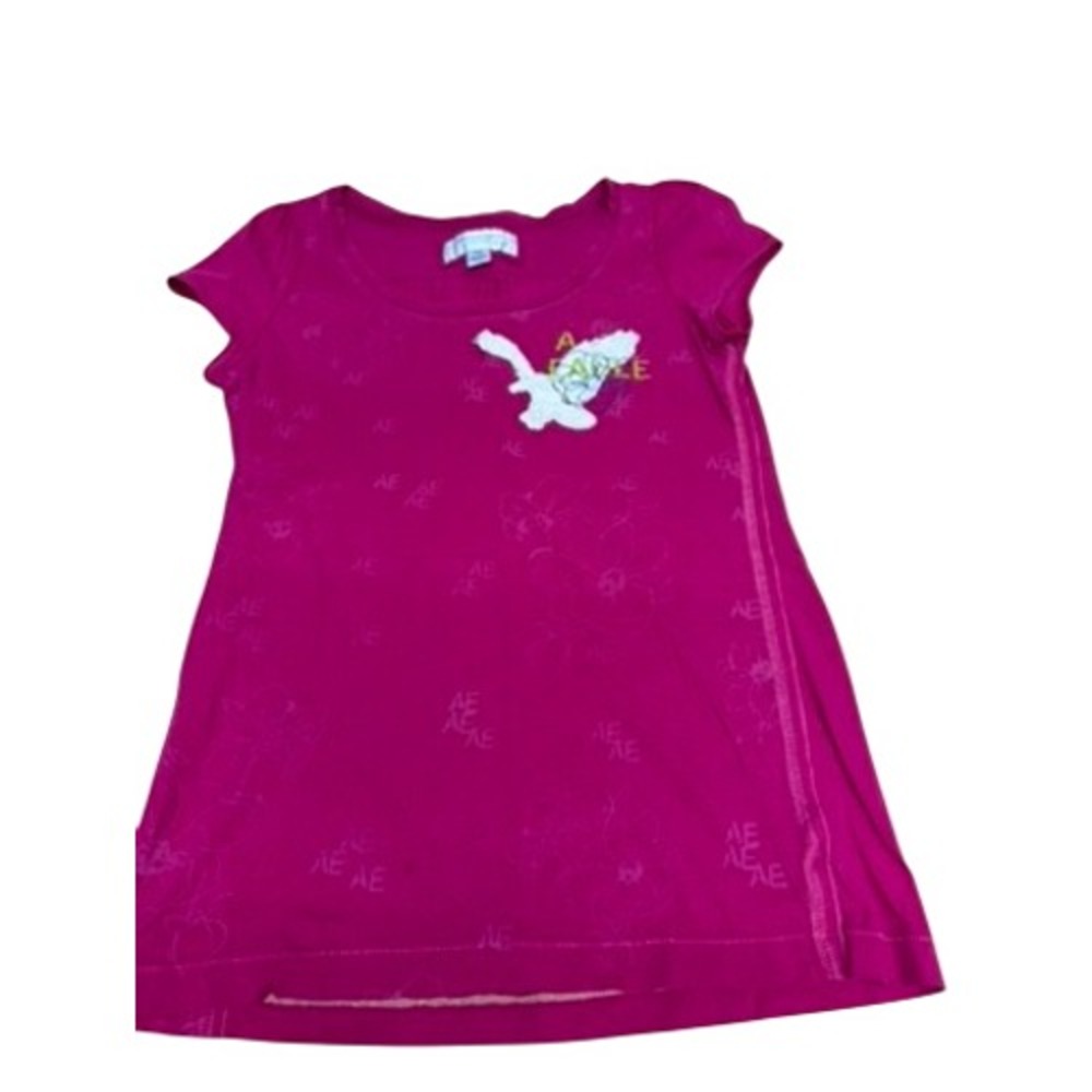 VTG! "American Eagle" Women Magenta‎ Pink Graphic Eagle Patch Short Sleeve Tee L
